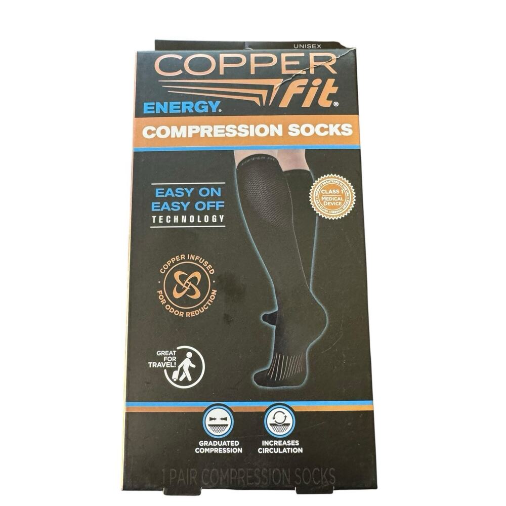 CopperFit Energy Compression Knee High Socks Size Mens 6-9 Womens 7-10 Black NEW